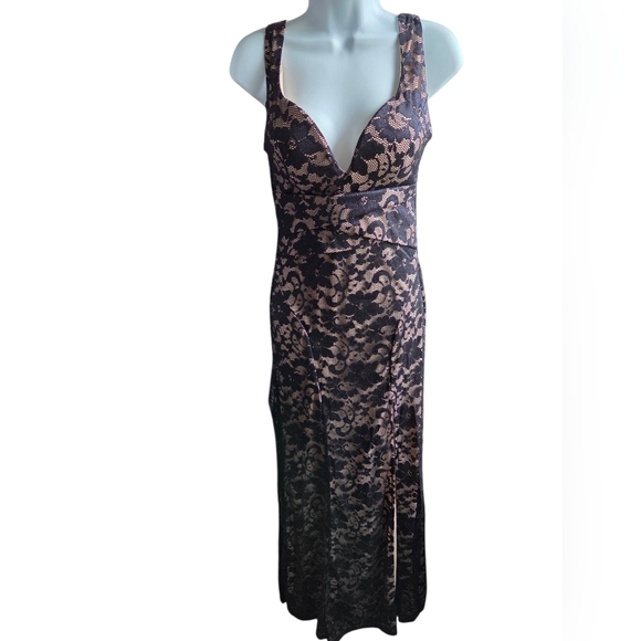 Emerald Sundae Dresses & Skirts - Emerald Sundae Black Tan Illusion Mesh Lace Maxi Dress Size M
